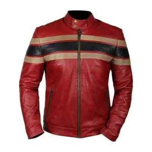 Aries Leathers Men's 100% Real Lambskin Leather Café Racer Biker Strip Jacket - Picture 1 of 8