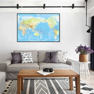 Póster mapa topográfico mundial lienzo impresión decoración A1 A2 - Imagen 1 de 12