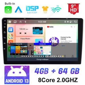 9" Double 2Din Android 13 CarPlay Car Stereo Radio 8 Core GPS WIFI 4+64GB DSP - Picture 1 of 15
