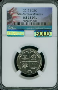 2019 S SAN ANTONIO QUARTER NGC MAC MS68 DPL PQ SOLO FINEST . - Picture 1 of 2