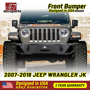 Front Bumper w/ LED Lights Winch Plate Steel for 2007-2018 Jeep Wrangler JK JKU