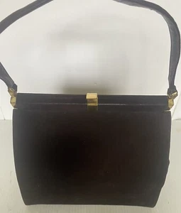 Coblentz Original Brown Perma Suede Handbag with Gold Plated Hardware 10”x9.5” - Picture 1 of 21