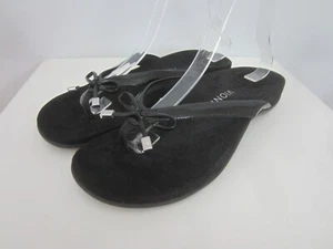 Vionic Bella II Womens 9 Black Patent Bow Accent Thong Slip On Sandals EU 41 - Picture 1 of 13