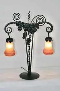 ART NOUVEAU TABLE LAMP MULLER FRERES LUNEVILLE WROUGHT IRON circa 1905-1920
