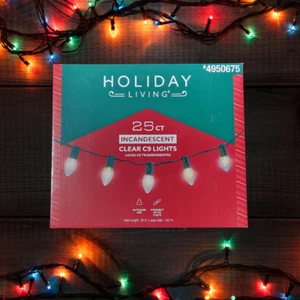 25 Incandescent Clear C9 String Lights, Outdoor Christmas Wedding Holiday Living - Picture 1 of 3