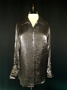 NEW AVENUE Plus Size 1X 14W 16W Blouse Shirt Top Grey Shimmery Long Sleeve - Picture 1 of 4
