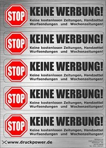 5x Keine Werbung! Aufkleber hochwertige Edelstahl-Optik Briefkasten UV/Wetter 18 - Bild 1 von 1