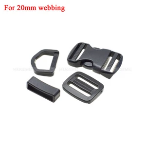 1 set Plastic Mix Tri-Glide D Rings Belt Loop Curved Side Release Buckles Black - Picture 1 of 5