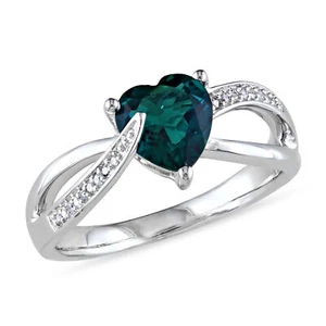 Amour Sterling Silver Created Emerald and Diamond Accent Heart Ring - Picture 1 of 4