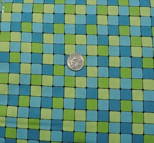 100% Cotton Fabric - Andover - Squares In Greens and Turquoise - By The Yard - Picture 1 of 2