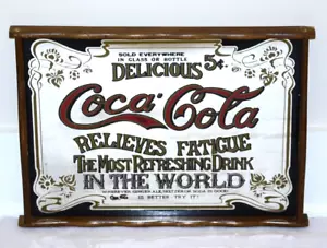 Köstliche Coca Cola lindert Müdigkeit Glas Spiegel und Holz Schild Tablett 16" x 11,5" - Bild 1 von 11
