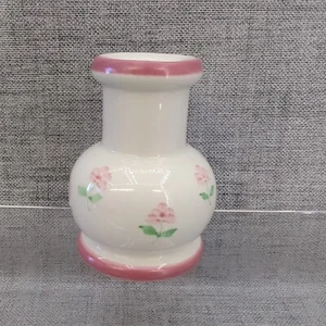 Vintage Ceramic Pink Green White Floral Candlestick Holder 8.5cm Tall - Picture 1 of 9