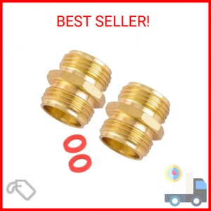 Garden Hose Connector, Male to Male Hose Adapter, 2 Pack 3/4 Inch Brass Water Ho - Picture 1 of 2