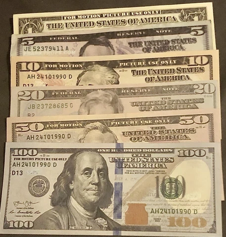 14 PC Educational Play Money Set, Print 2 Side - Bills of $1-$100 Actual Size Cover