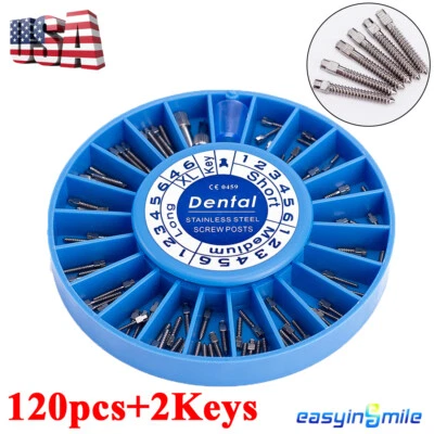 Dental Stainless Steel Screw Posts Conical Screw Kits Endo Drill 100pcs+2Keys - Image 1 of 4