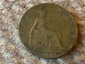Large 1904 English One Penny ~ England, Great Britain, United Kingdom - Picture 1 of 2