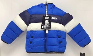 DKNY Toddler Boys Sherpa Lined Winter Coat In Blue/navy/white Size 4 - Picture 1 of 4