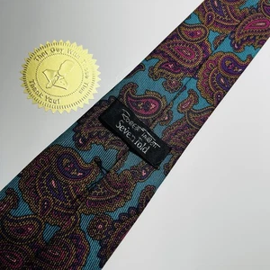 Robert Talbott siebenfache italienische schwere türkisfarbene Seidenkrawatte, goldfarbenes & lila Paisley - Bild 1 von 11