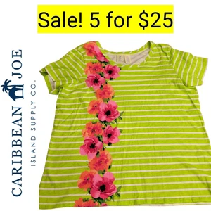 Camiseta Caribbean Joe Verde Brillante Rayas Flores Top Venta 5 por $25 - Imagen 1 de 6