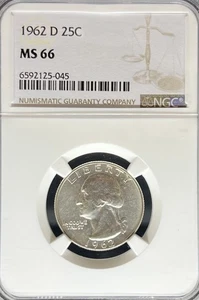 1962-D Washington Quarter MS66 NGC (#PA6592125045) - Picture 1 of 2