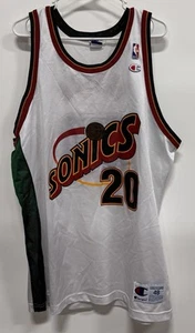 Vintage 90’s Champion Seattle SuperSonics Sonics Gary Payton #20 Jersey White 48 - Picture 1 of 5