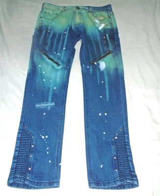 Pantalones de mezclilla rectos ajustados tachonados pintados tie dye de Imperious para hombre etiqueta talla 38x34 Foto 1 de 4