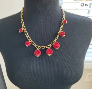 Collar de bola con cuentas rojo rubí Talbots vintage cadena Figaro ajustable - Imagen 1 de 17