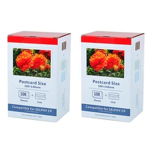 2 Set Fits Canon KP-108IN for Selphy CP1200 3x Color Inks 4"X6" 108 Photo Paper - Picture 1 of 11