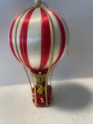 Rústico De Colección Navidad Globo de Aire Caliente Bola de Satén Adorno Menta Rayas Años 70 Foto 1 de 4