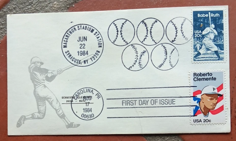 BASEBALL ROBERTO CLEMENTE PUERTO RICO LEGEND 1984 50TH ANN BIRTH DUAL CANCEL FDC - Image 1 of 1