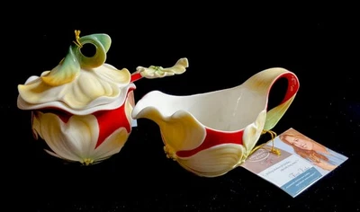 Kathy Ireland FRANZ 'AUTUMN MEMORIES DOGWOOD' azúcar y tapa, crema y cuchara nueva con etiquetas Foto 1 de 4