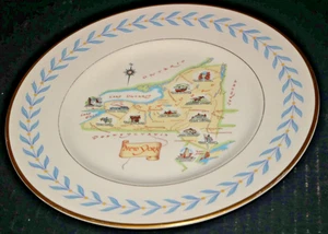Plato de porcelana de hueso Syracuse Sherwood Old Ivory New York State Thruway adorno dorado - Imagen 1 de 6