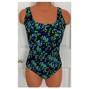 NWT Speedo Womens One Piece Swimsuit Size 6 green, Blue & Black - Foto 1 di 7