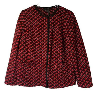 Talbots Red Black Houndstooth Blazar  Cardigan Sweater Jacket Wool Blend  1x  - Image 1 of 4