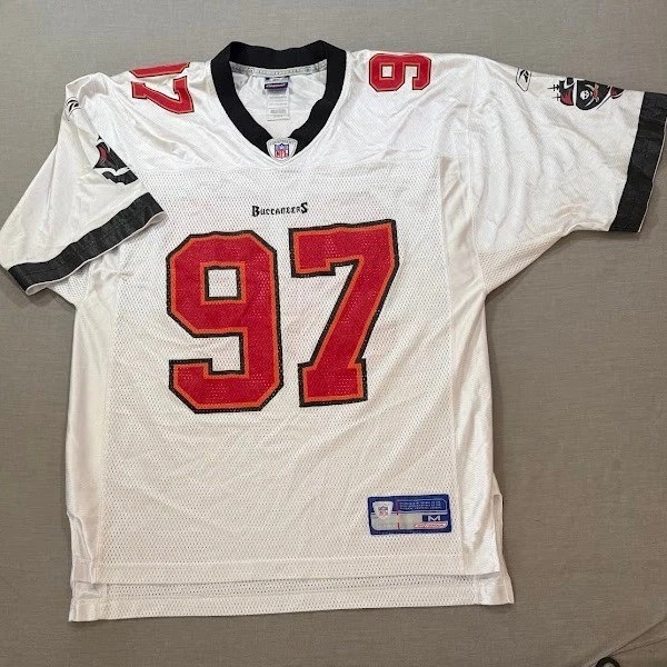 Camiseta de fútbol americano Reebok Tampa Bay Buccaneers NFL Rice #97 blanca roja talla mediana Foto 1 de 4