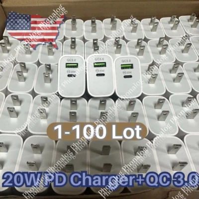 Wholesale Bulk 20W Fast Charger Cube USB C Power Adapter For iPhone iPad Android - Image 1 of 4
