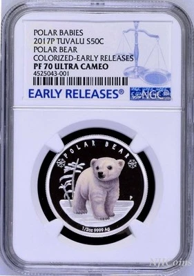 2017 P Tuvalu PROOF Silver Polar Babies Polar Bear NGC PF70 1/2 oz Coin w/OGP ER - Image 1 of 3