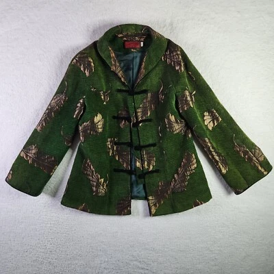 VINTAGE Womens Tweed Floral Blazer Medium Green Brown Jacket Outdoors Classic  - Image 1 of 4