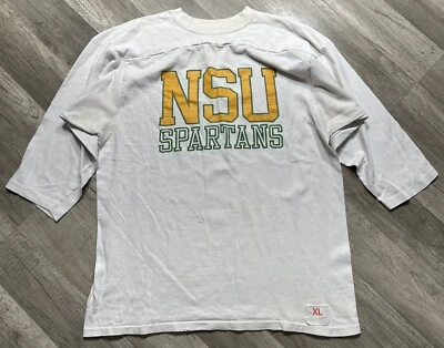 Винтажная футболка 80-х Norfolk State NSU Spartans Artex длина рукава 3/4 размер XL белая - Изображение 1 из 4