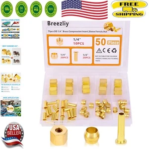 Versatile 50-Piece Brass Compression Insert & Sleeve Ferrule Set for Plumbing - Picture 1 of 7