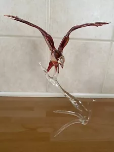 Aquila vintage in vetro soffiato a mano stile Murano appollaiata su ramo - Foto 1 di 3