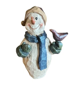 Snowman & Bird Scarf Hat Figurine Resin Winter Holiday Decoration 5.5" - Picture 1 of 6