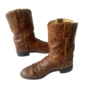 JUSTIN 3163 Men's 9.5D Marbled Chestnut Brown Leather  Roper HeelWestern Boots - Picture 1 of 8