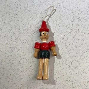 Vintage Pinocchio Wooden Hand Painted Jointed Marionette Christmas Ornament - Picture 1 of 5