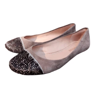 Enzo Angiolini Eabealyn Taupe Suede Ballet Flats Spotted Pony Fur Cap Toe 8 - Picture 1 of 6