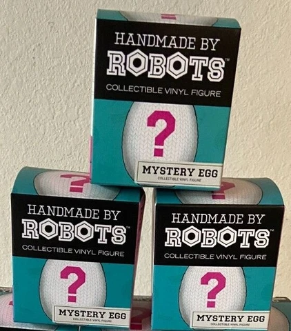 NEW Lot of 3 HANDMADE BY ROBOTS Mystery Eggs knit vinyl hand-made collectible Cover