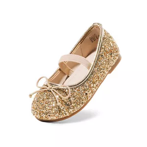Girls Baby Flat Shoes Glitter Wedding Shoes Dress Shoes Slip On Ballet Flats - Picture 1 of 15
