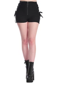 BANNED Apparel Womens High Waist Gothic Punk Emo Black Lace Hot Pants Nyx Shorts - Picture 1 of 5