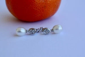 Y111 Süßwasser Schmuck Ohrringe Ohrstecker 925 Silber Zirkonia Ohrhänger öl,m - Bild 1 von 1