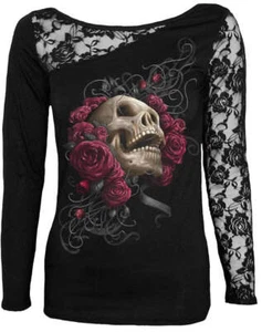 ROSE SKULL - One Shoulder Top mit Spitze schwarz - Bild 1 von 2